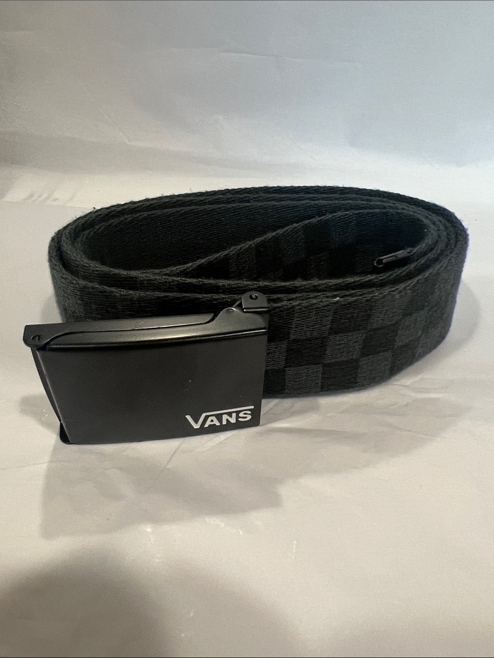 Vans Black Checkerboard Web Belt with Logo Buckle